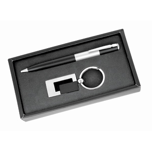 Набор: авторучка и брелок; черный; 18х7,5 см; металл, пластик; лазерная гравировка, тампопечать с логотипом или изображением