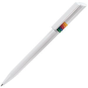 GRIFFE ARCOBALENO, ручка шариковая, белый, разноцветные колечки, пластик с логотипом или изображением